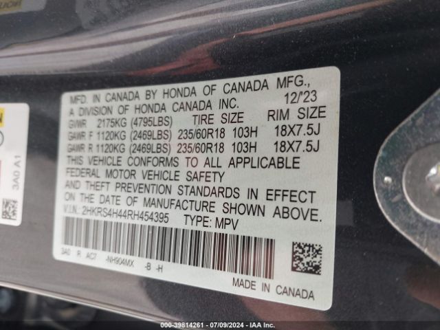 2HKRS4H44RH454395 Honda Cr-v Ex Awd