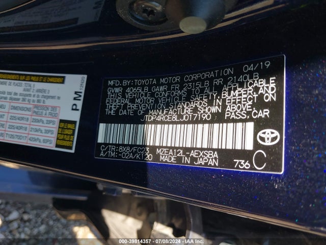 Toyota COROLLA SE 2020 JTDP4RCE8LJ017190 Image 9