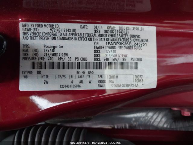 1FADP3K26EL245751 Ford FOCUS SE