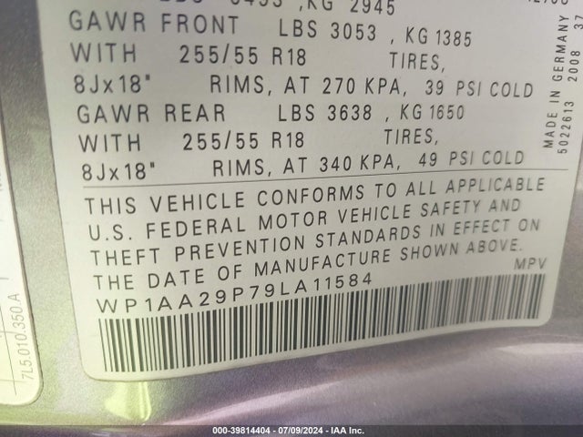 2009 PORSCHE CAYENNE WP1AA29P79LA11584 Photo 8