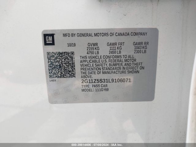 2G11Z5S31L9106071 Chevrolet Impala Fwd Lt