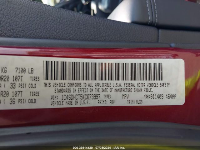 1C4SDHCT5KC673997 Dodge Durango R/t Rwd