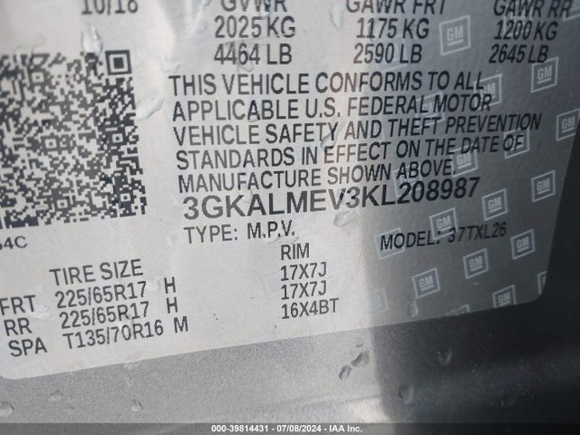 3GKALMEV3KL208987 GMC Terrain Sle