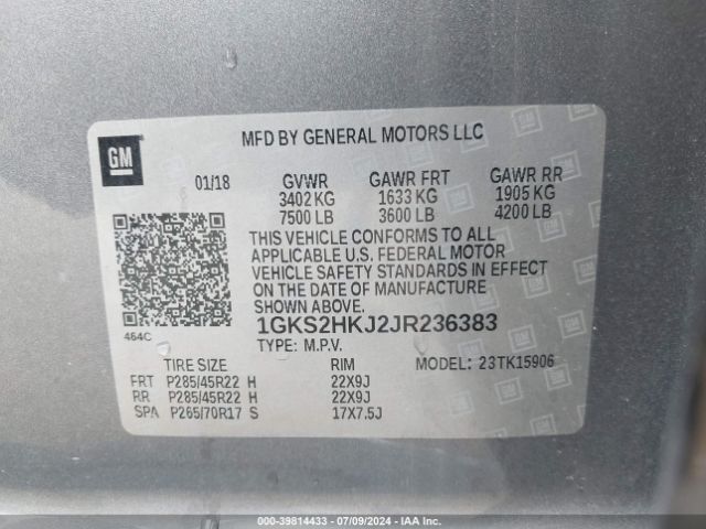1GKS2HKJ2JR236383 GMC YUKON XL DENALI