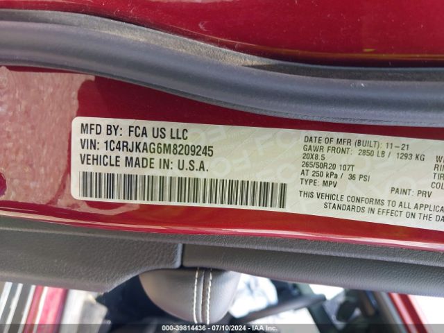 1C4RJKAG6M8209245 Jeep Grand Cherokee L Altitude 4x4