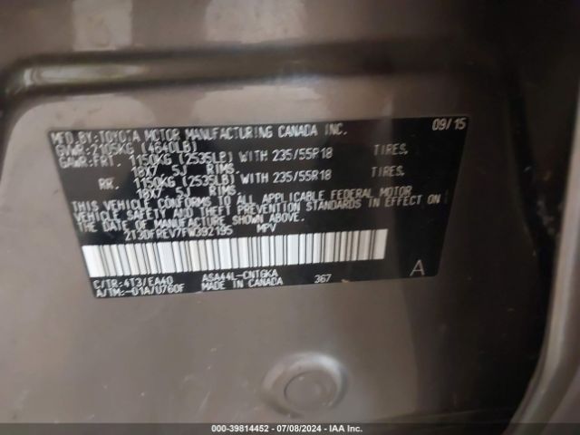 2T3DFREV7FW392195 Toyota Rav4 Limited