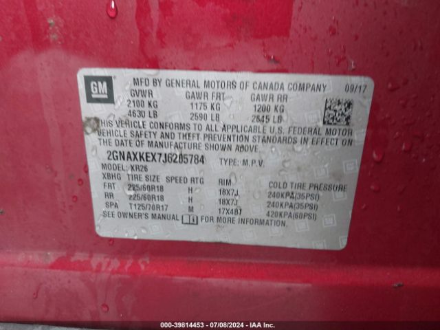 2GNAXKEX7J6205784 Chevrolet EQUINOX LT