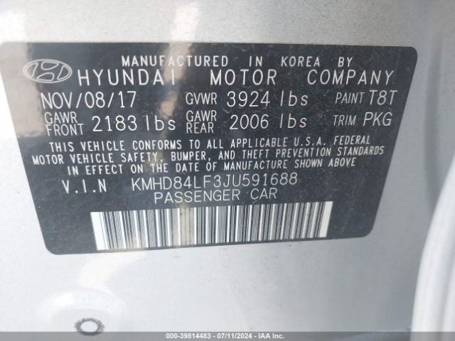 KMHD84LF3JU591688 Hyundai Elantra Value Edition