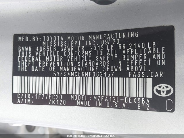 Toyota COROLLA SE 2021 5YFS4MCE6MP063157 Image 9