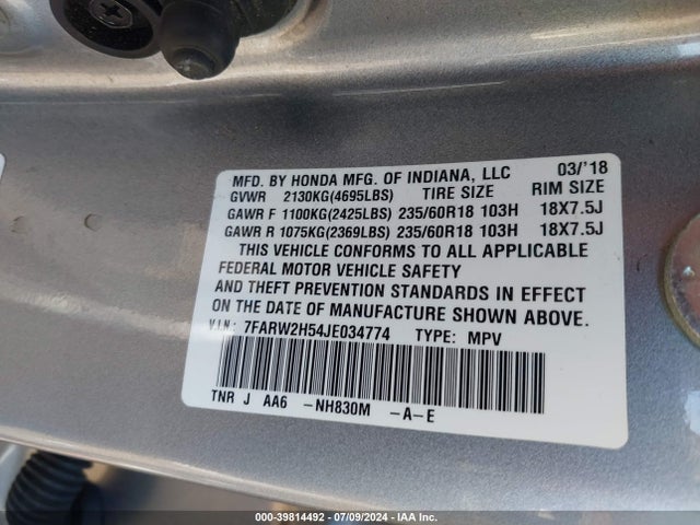 Honda CR-V EX 2018 7FARW2H54JE034774 Image 9