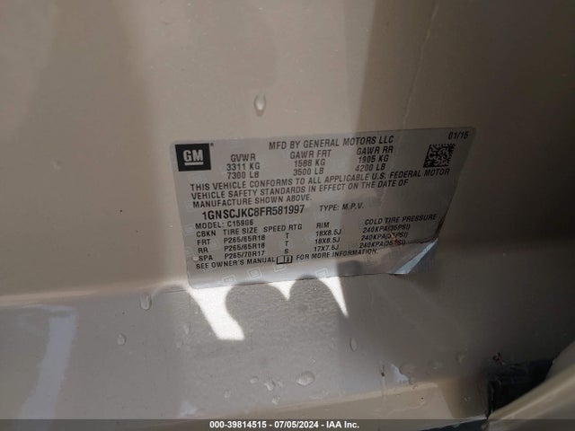 Chevrolet Suburban 1500 Lt 2015 1GNSCJKC8FR581997 Image 9