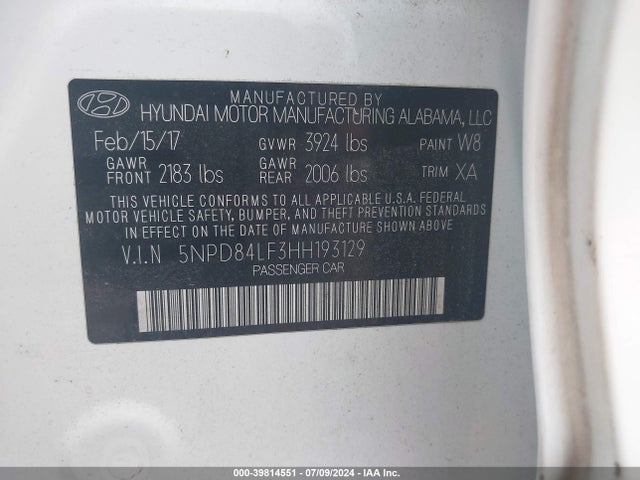 Hyundai ELANTRA SE 2017 5NPD84LF3HH193129 Image 9