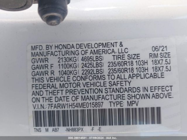 7FARW1H54ME015897 Honda Cr-v 2wd Ex