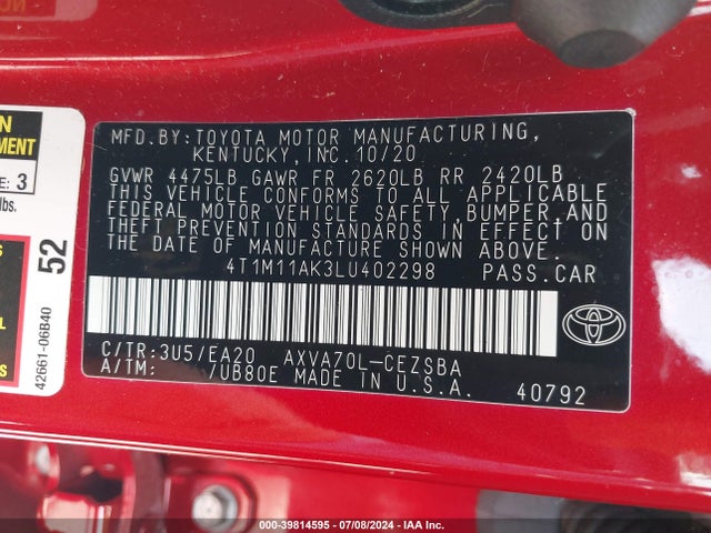 Toyota CAMRY SE 2020 4T1M11AK3LU402298 Image 9