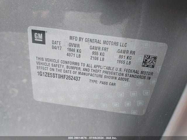 Chevrolet MALIBU 1LT 2017 1G1ZE5ST0HF262437 Image 9
