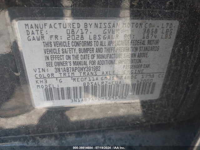 3N1AB7AP0HY391982 Nissan SENTRA SR