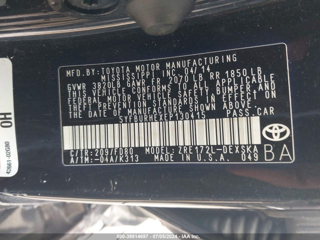Toyota Corolla S Plus 2014 5YFBURHEXEP130415 Image 9