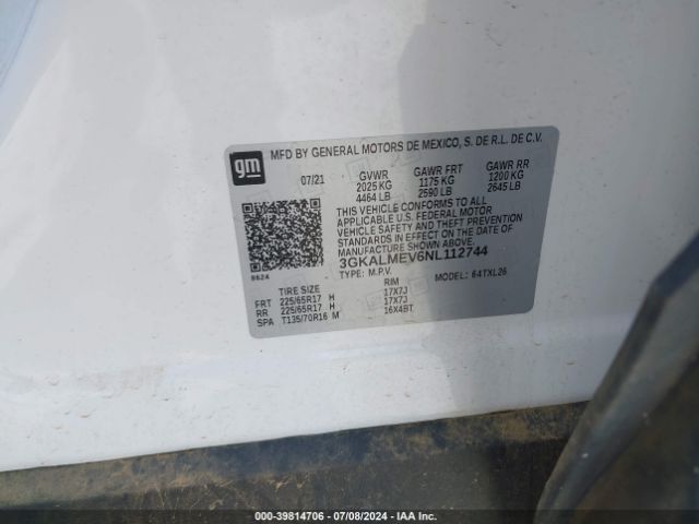 3GKALMEV6NL112744 GMC Terrain Fwd Sle
