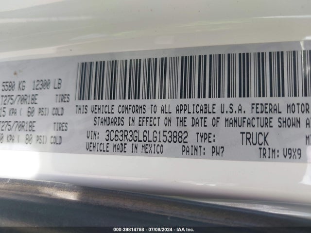 39814758 :رقم المزاد ، 3C63R3GL6LG153882 vin ، 2020 Ram 3500 Tradesman  4x4 8' Box مزاد بيع