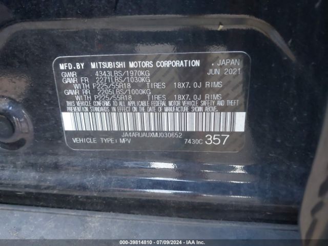 JA4ARUAUXMU030652 Mitsubishi Outlander Sport 2.0 Be Awc/2.0 Es Awc/2.0 Le Awc/2.0 Se Awc