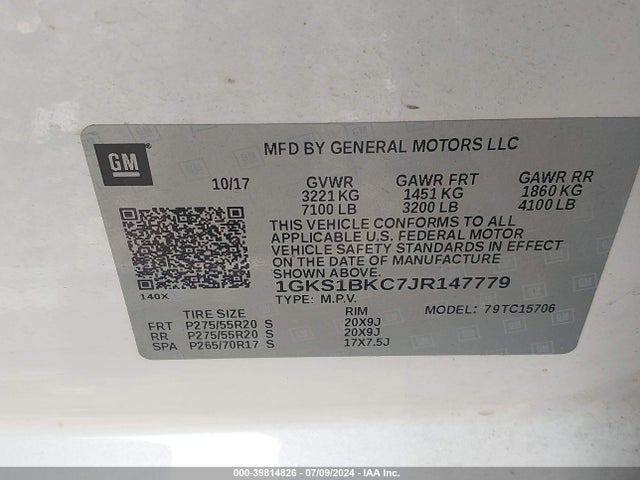 1GKS1BKC7JR147779 GMC YUKON SLT