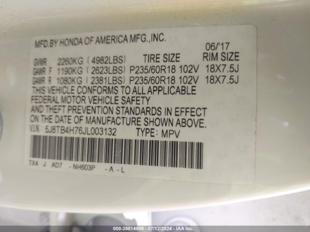 5J8TB4H76JL003132 Acura Rdx Advance Package