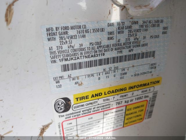 1FMJK2AT7NEA63119 Ford Expedition Limited Max