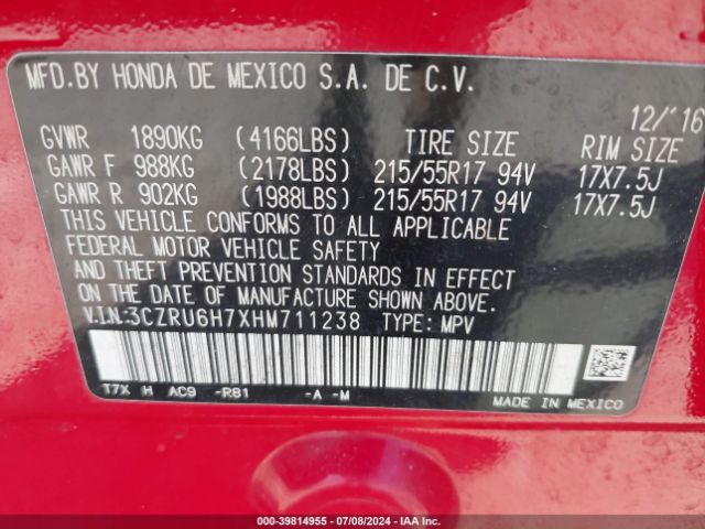 3CZRU6H7XHM711238 Honda Hr-v Ex-l