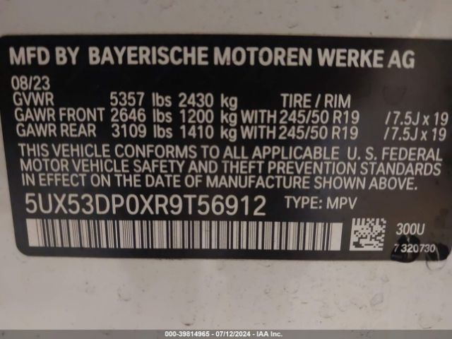 5UX53DP0XR9T56912 BMW X3 Xdrive30i