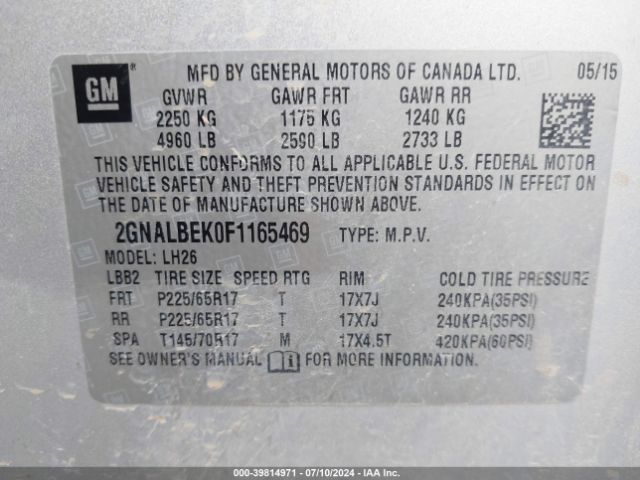 2GNALBEK0F1165469 Chevrolet EQUINOX 1LT