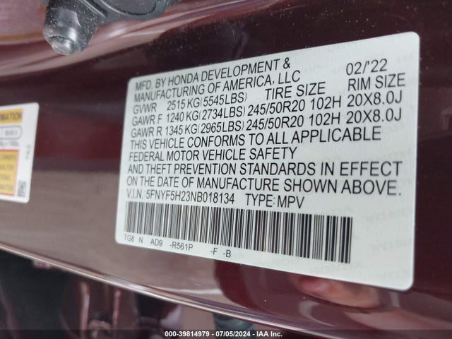 Honda Pilot 2wd Special Edition 2022 5FNYF5H23NB018134 Image 9