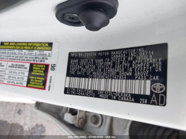 2T1BURHE4EC147954 Toyota Corolla S