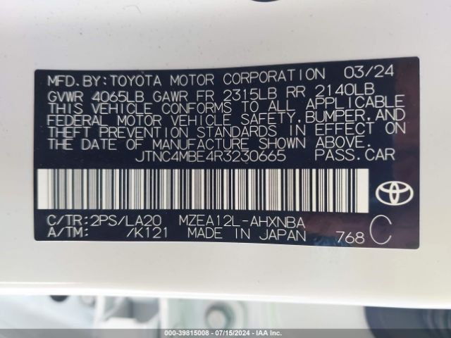 JTNC4MBE4R3230665 Toyota Corolla Xse