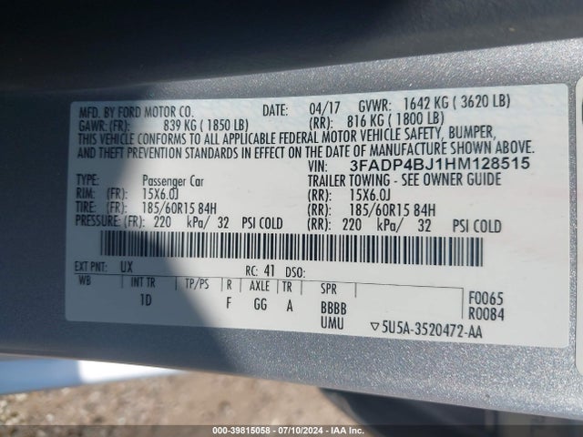 Ford FIESTA SE 2017 3FADP4BJ1HM128515 Image 9