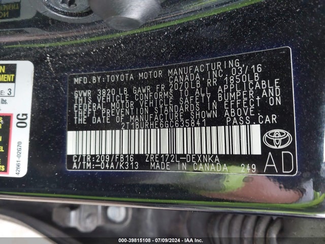 Toyota COROLLA LE 2016 2T1BURHE6GC635841 Image 9