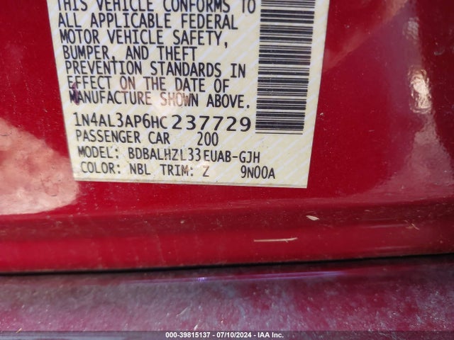 Nissan Altima 2.5 Sr 2017 1N4AL3AP6HC237729 Image 9