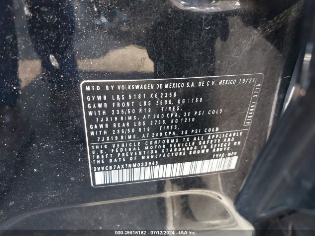 3VVCB7AX7NM033949 Volkswagen Tiguan 2.0t Se R-line Black