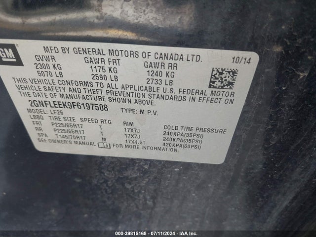 Chevrolet EQUINOX LS 2015 2GNFLEEK9F6197508 Image 9