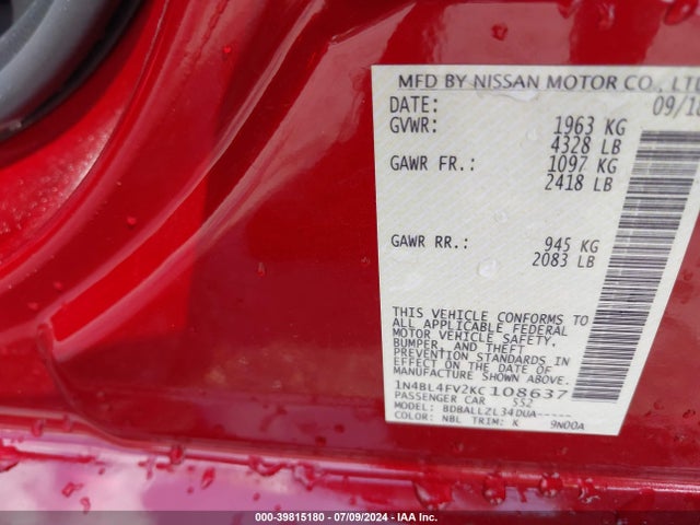 Nissan Altima 2.5 Platinum 2019 1N4BL4FV2KC108637 Image 9