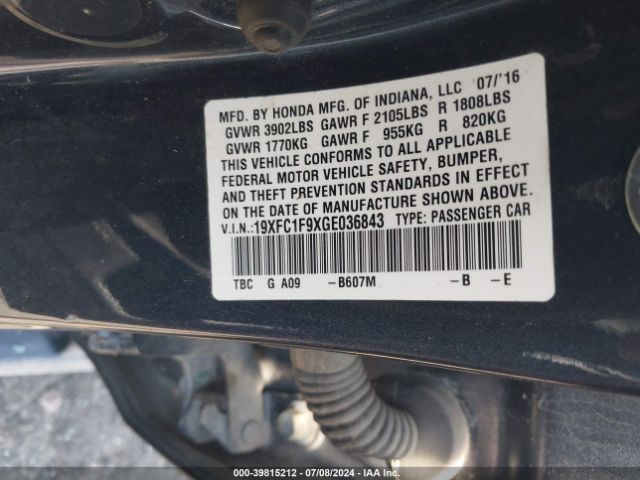 19XFC1F9XGE036843 Honda Civic Touring
