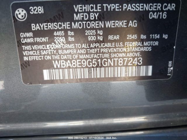 WBA8E9G51GNT87243 BMW 328I