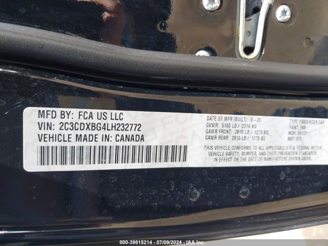 Aukcja sprzedaży 2020 Dodge Charger Sxt Rwd, vin: 2C3CDXBG4LH232772, numer aukcji: 39815214