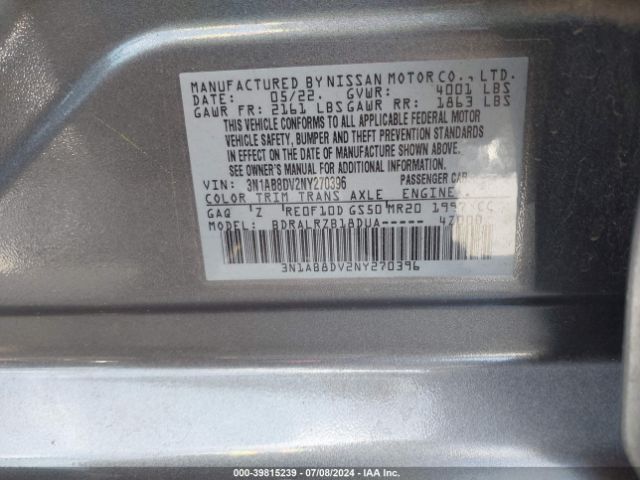 3N1AB8DV2NY270396 Nissan Sentra Sr Xtronic Cvt