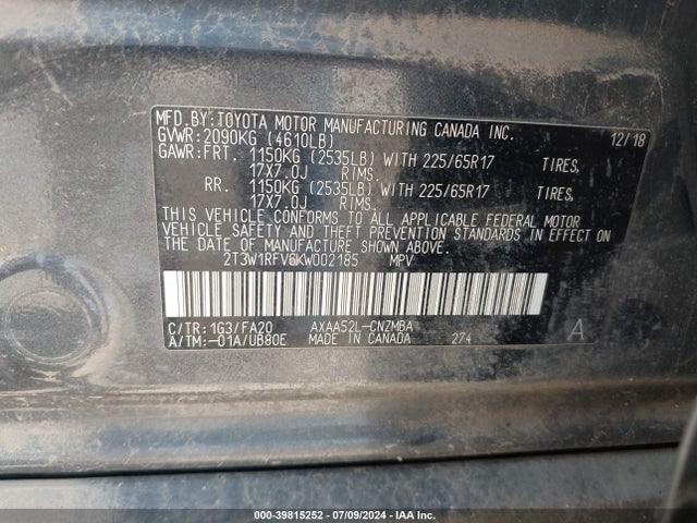 Toyota Rav4 Xle 2019 2T3W1RFV6KW002185 Image 9