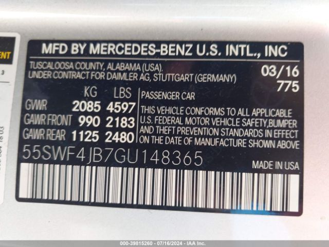 55SWF4JB7GU148365 Mercedes-Benz C 300 Luxury/sport