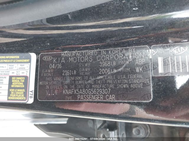 KNAFX5A80G5629307 KIA FORTE EX