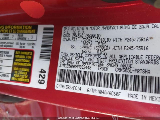 3TMCZ5AN8HM082448 Toyota Tacoma Sr5 V6
