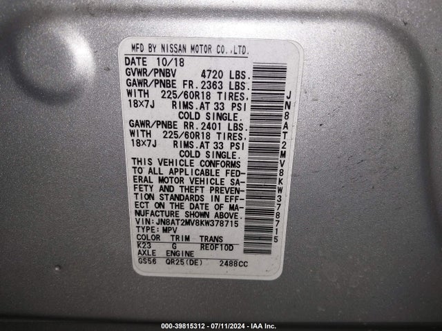 Nissan ROGUE SV 2019 JN8AT2MV8KW378715 Image 9
