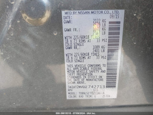 Nissan Rogue Sl 2016 5N1AT2MV6GC742713 Image 9