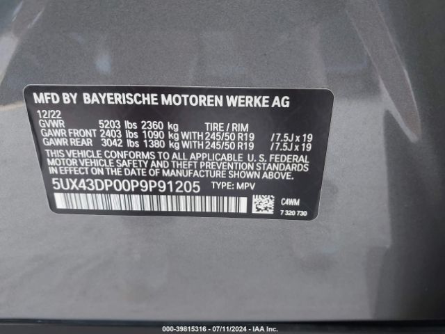 5UX43DP00P9P91205 BMW X3 Sdrive30i